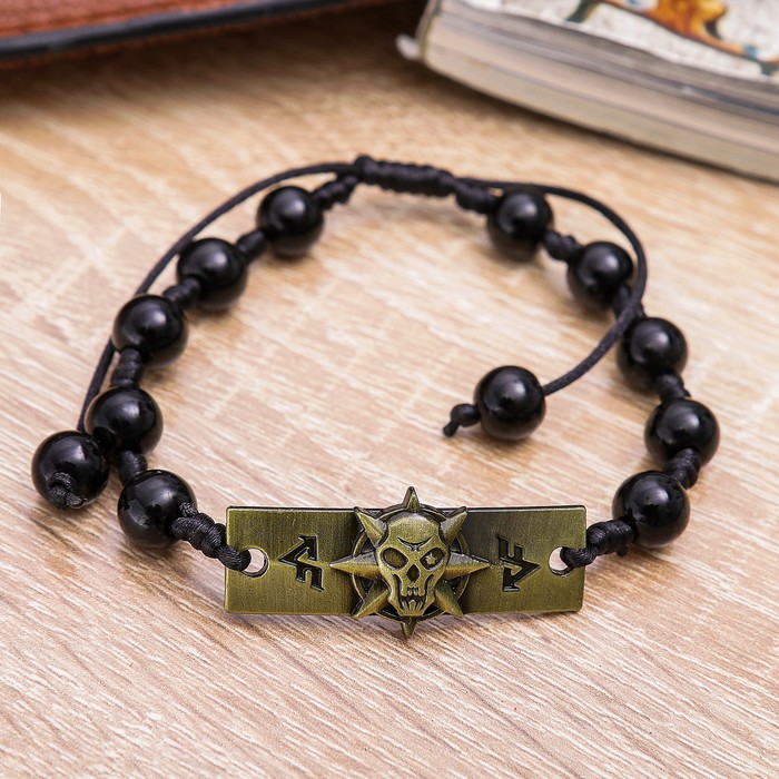 Браслет мужской "Воин" прямоугольник с черепом, цвет чёрный в чернёном золоте