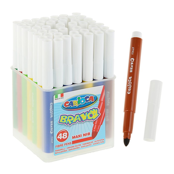 Фломастеры Maxi 48 цветов Carioca Bravo 6.0 мм, утолщенные, в пластиковом боксе