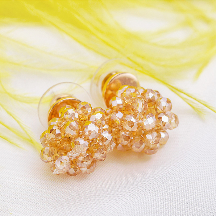 Серьги со стразами "Ежевика" цвет бежевый в золоте