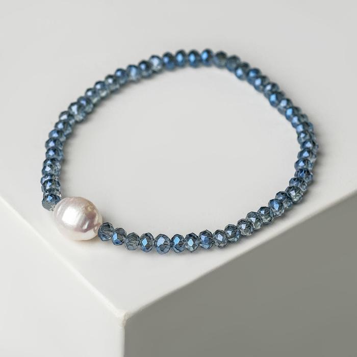 Браслет жемчуг "Жемчужная долина", цвет бело-голубой