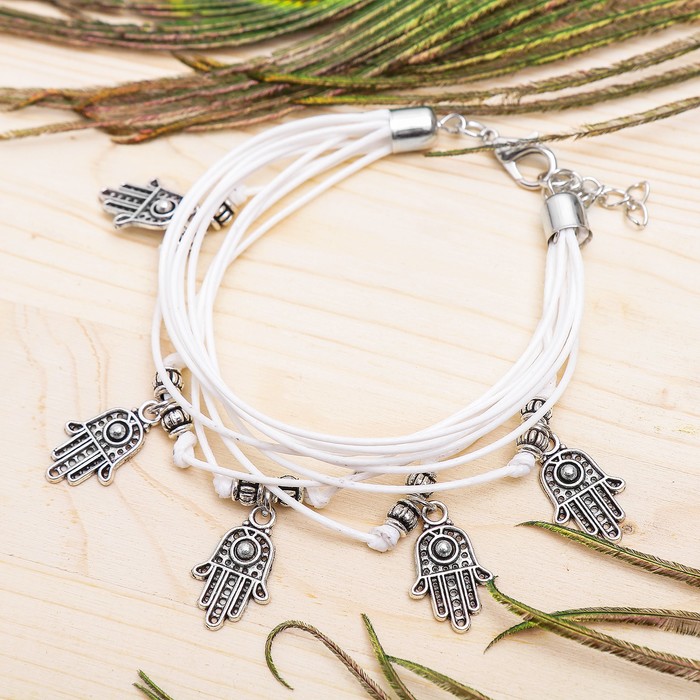 Браслет ассорти "Индиго" хамса, цвет белый в чернёном серебре