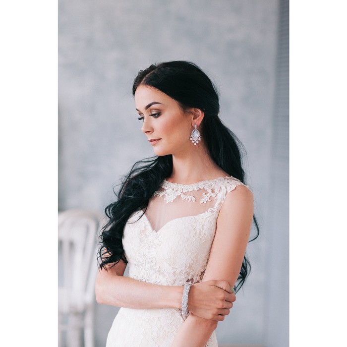 Браслет со стразами "Шанталь", цвет белый в серебре