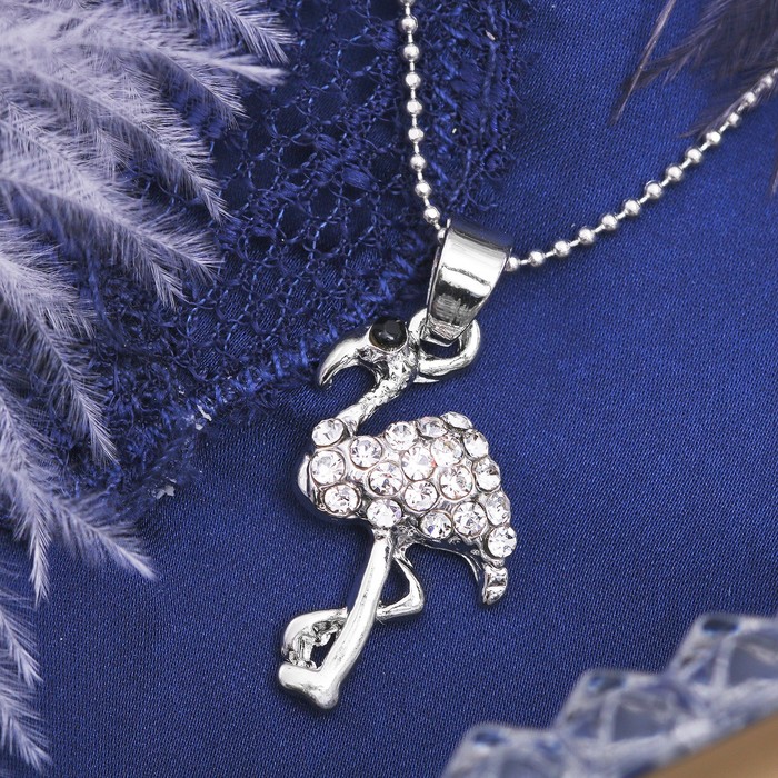 Кулон "Фламинго", цвет белый в серебре, 40см