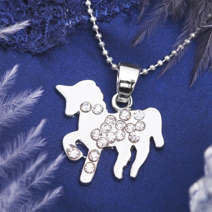 Кулон "Единорог", цвет белый в серебре, 40см