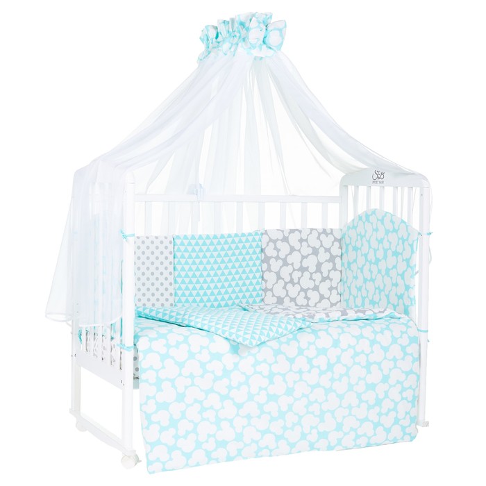 Комплект в кроватку Fiocco Verde, 7 предметов, цвет зелёный/серый