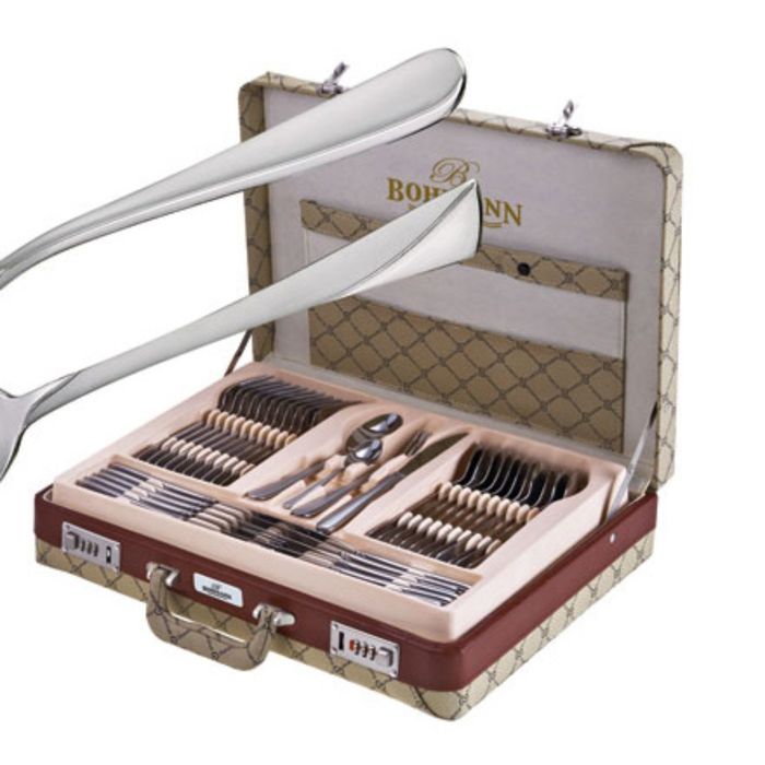 Столовый набор Bohmann, 72 предметов, кожаный кейс, серебро