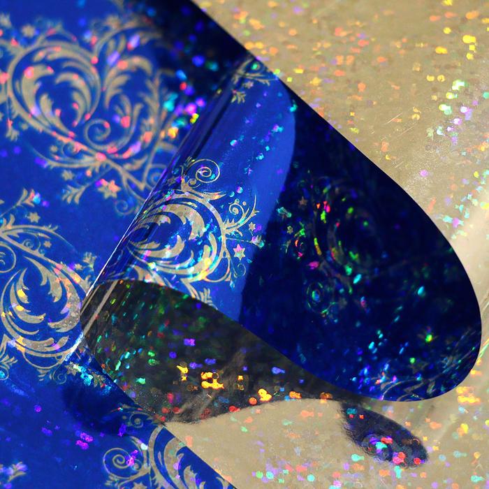 Пленка голография "Ажурное сердце", синий, 70 х 100 см