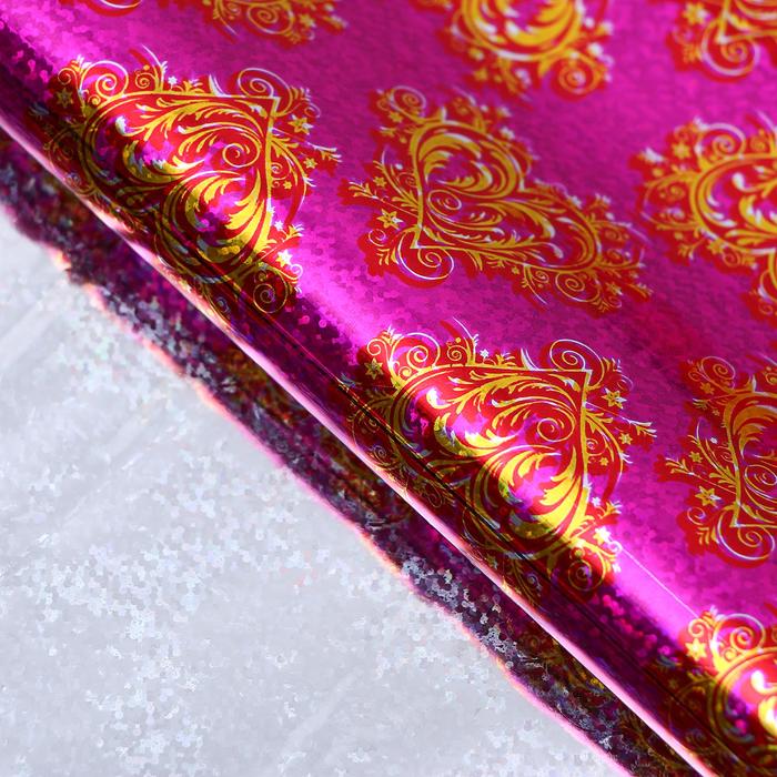 Пленка голография "Ажурное сердце", розовый, 70 х 100 см