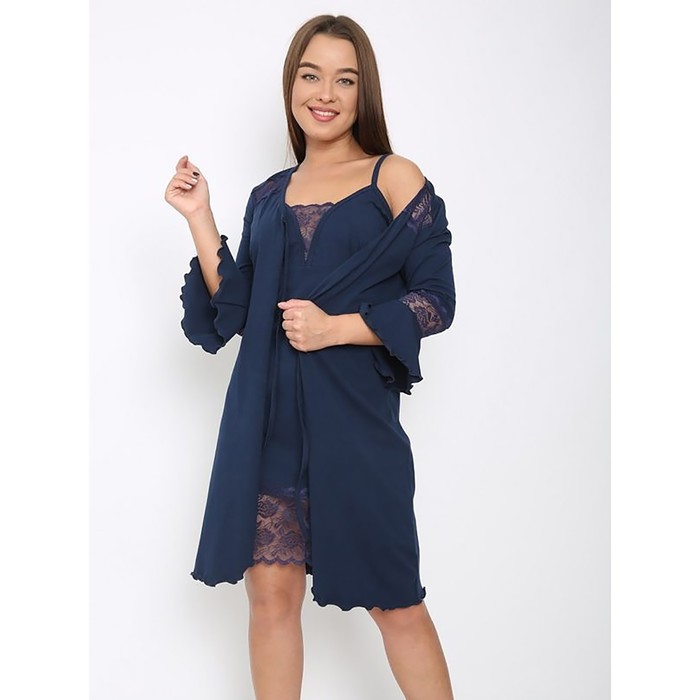 Комплект женский (халат, сорочка) ПС-47 цвет синий, р-р 50   вискоза