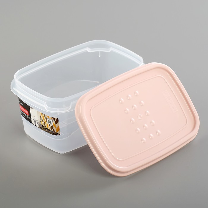 Емкость для хранения пищевых продуктов 0,6 л, прямоугольная, цвет пудровый