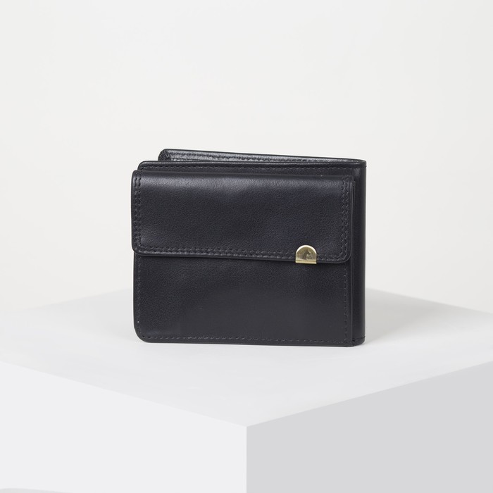 Портмоне мужское, 2 отдела, для карт, для монет, на кнопке, цвет чёрный