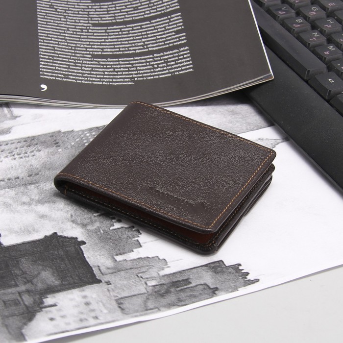 Портмоне мужское, 2 отдела, для карт, для монет, на кнопке, цвет коричневый