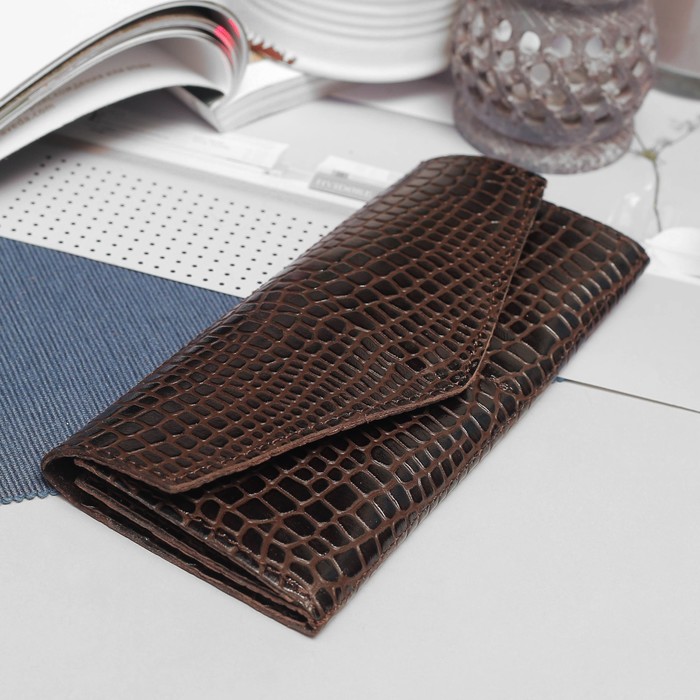 Кошелёк женский, отдел, для монет, крокодил, цвет коричневый