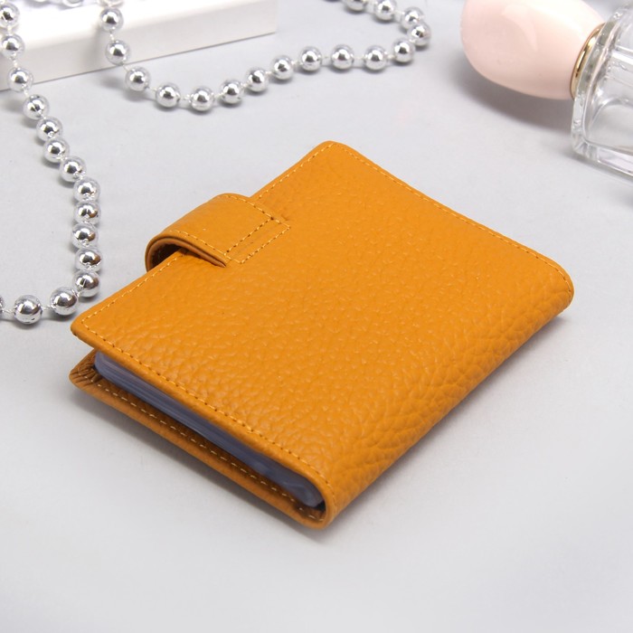 Футляр для карт вертикальный, 1 ряд, 24 карты, с хлястиком, флотер, цвет жёлтый