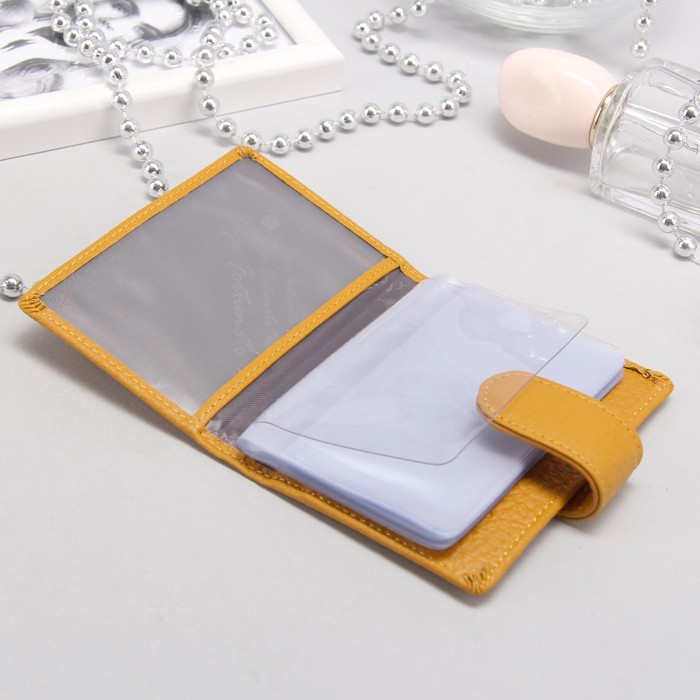 Футляр для карт вертикальный, 1 ряд, 24 карты, с хлястиком, флотер, цвет жёлтый