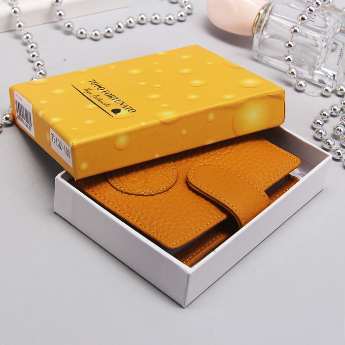 Футляр для карт вертикальный, 1 ряд, 24 карты, с хлястиком, флотер, цвет жёлтый