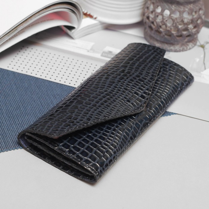 Кошелёк женский, отдел, для монет, крокодил, цвет синий