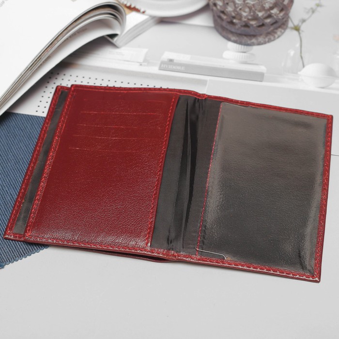 Обложка для автодокументов и паспорта, 5 карманов для карт, орфей, цвет винный