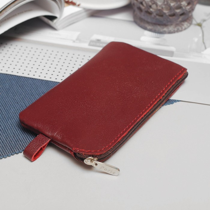 Ключница, отдел на молнии, кольцо внутри, наружный карман, орфей, цвет винный