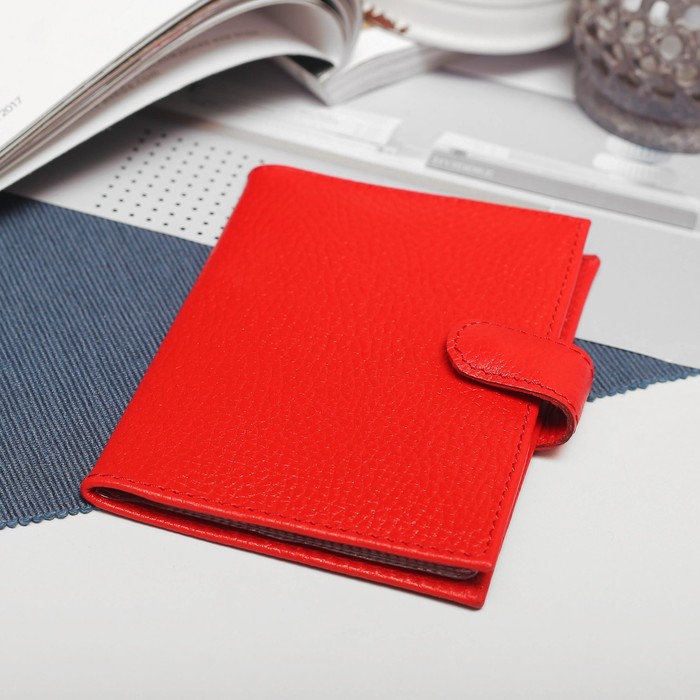 Обложка для автодокументов, 5 карманов для карт, с хлястиком, флотер, цвет красный