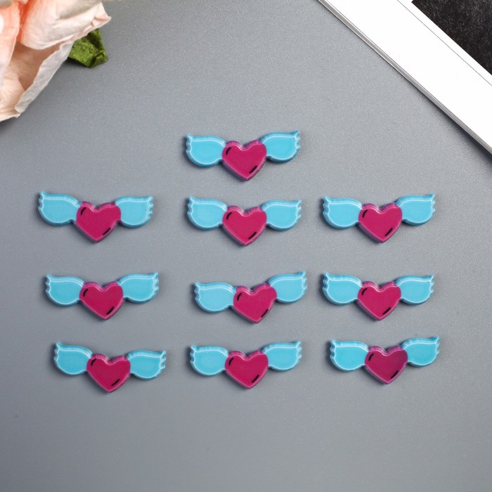 Декор для творчества пластик "Сердце с крыльями" набор 10 шт 1х2,7 см