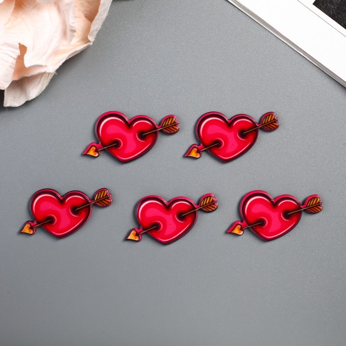 Декор для творчества пластик "Сердце со стрелой" набор 5 шт 1,5х3,1 см
