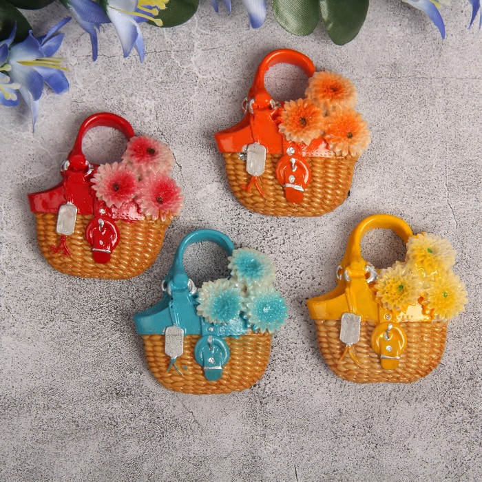 Магнит полистоун "Сумка с герберами" МИКС 5,5х6 см