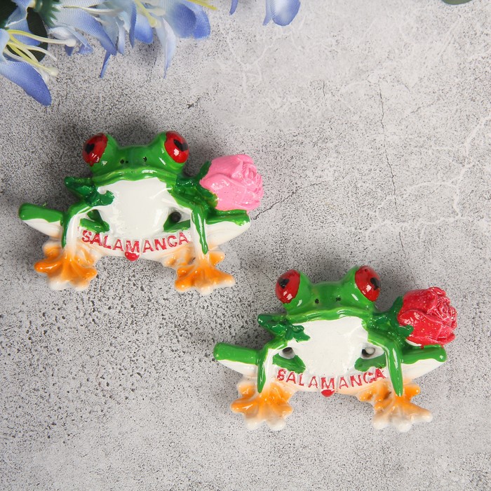 Магнит полистоун "Лягушка с розой" МИКС 4,5х7 см