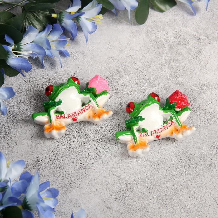 Магнит полистоун "Лягушка с розой" МИКС 4,5х7 см