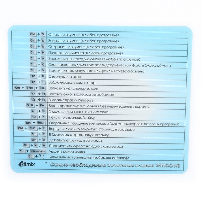 Коврик для мыши RITMIX MPD-020, 220x180x3 мм, "Hot keys"