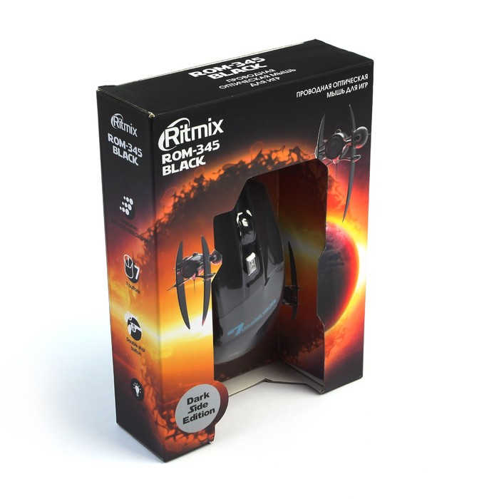 Мышь игровая RITMIX ROM-345, проводная, 2400 DPI, 6 кнопок, черная