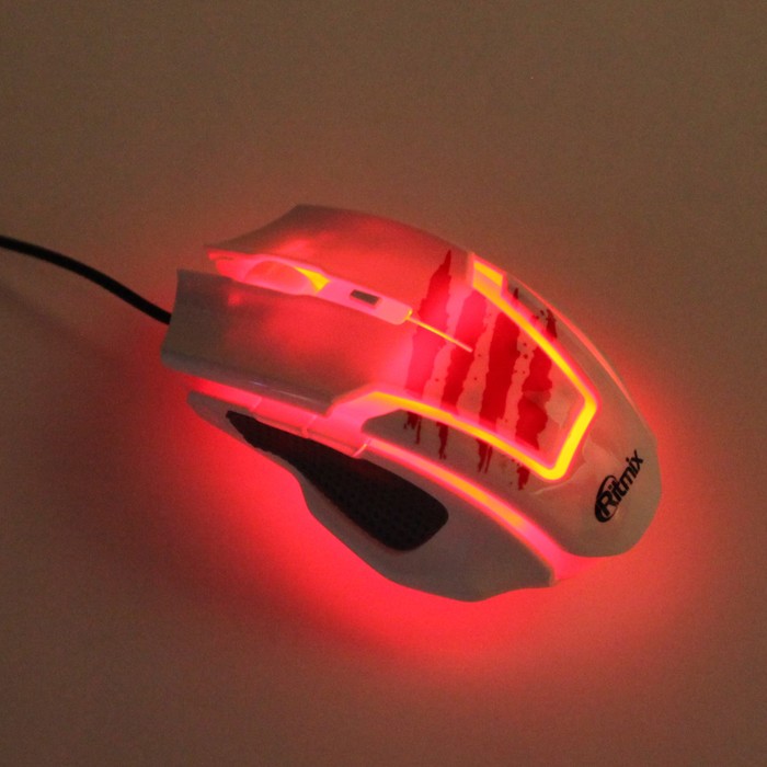 Мышь игровая RITMIX ROM-350, проводная, 2400 DPI, 6 кнопок, белая