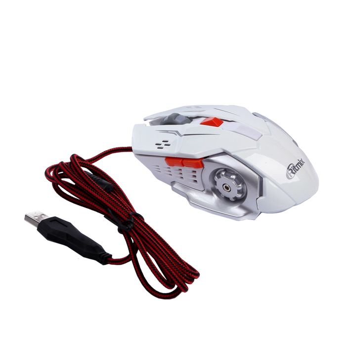 Мышь игровая RITMIX ROM-355, проводная, 2400 DPI, 6 кнопок, белая
