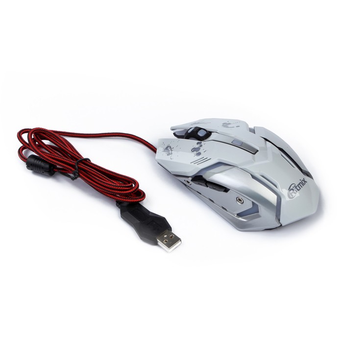 Мышь игровая RITMIX ROM-360, проводная, 2400 DPI, 7 кнопок, белая