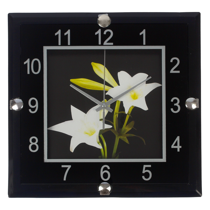 Часы настенные серия "Black" квадрат, на циферблате Лилии, 30*30см