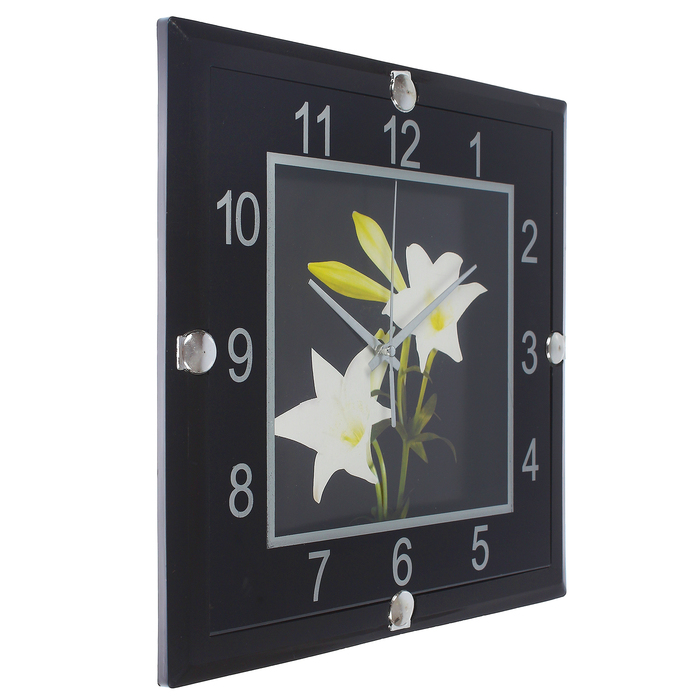 Часы настенные серия "Black" квадрат, на циферблате Лилии, 30*30см