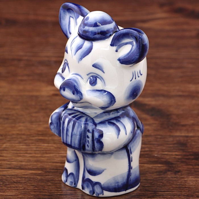 Сувенир "Поросёнок с гармошкой", кобальт