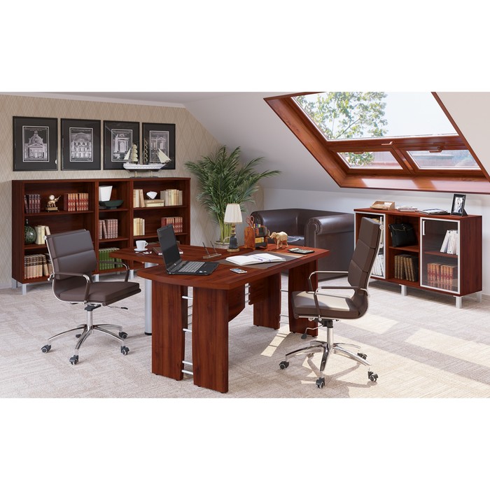 Шкаф низкий со стеклянными дверьми в AL-рамке BORN B 410.4, бургунди