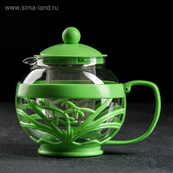 Чайник стеклянный заварочный «Флора», 700 мл, с металлическим ситом, цвет МИКС чайник стеклянный заварочный доляна иллюзия 700 мл с металлическим ситом