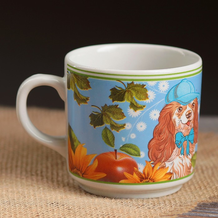 Кружка 220 мл "Цилиндр", собачки, деколь, микс