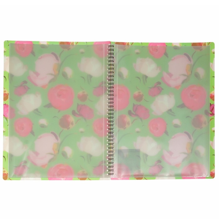 Папка А4 на спирали с 20 прозрачными вкладышами Peonies, тиснение - песок, толщина 550мкм