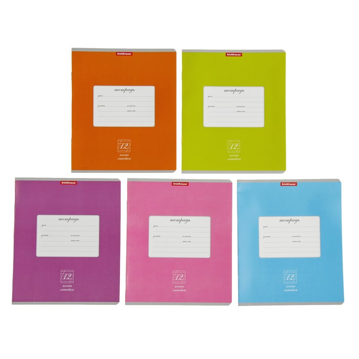 Тетрадь 12 листов косая линейка "Классика 1.1", картонная обложка, микс