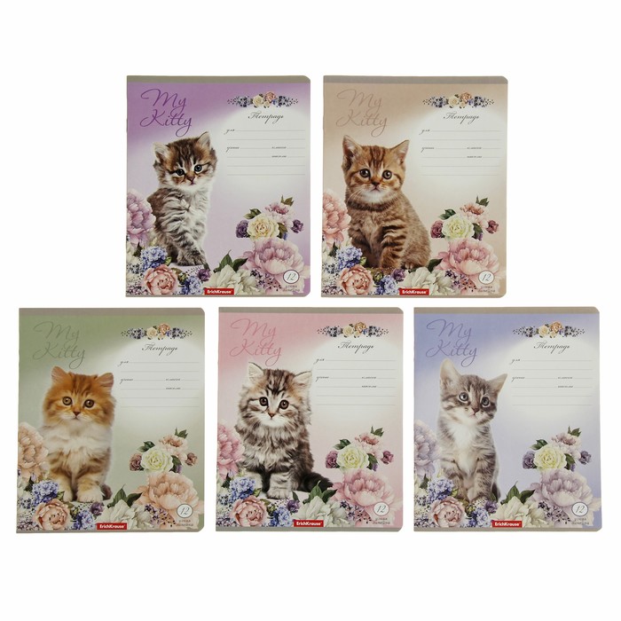 Тетрадь 12 листов узкая линейка "Мурзики", картонная обложка, микс