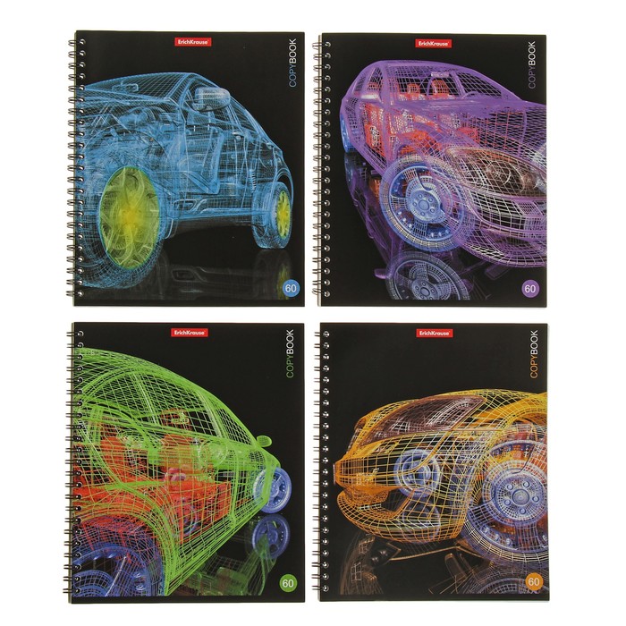 Тетрадь 60 листов клетка на гребне 3D Grid, картонная обложка, микс