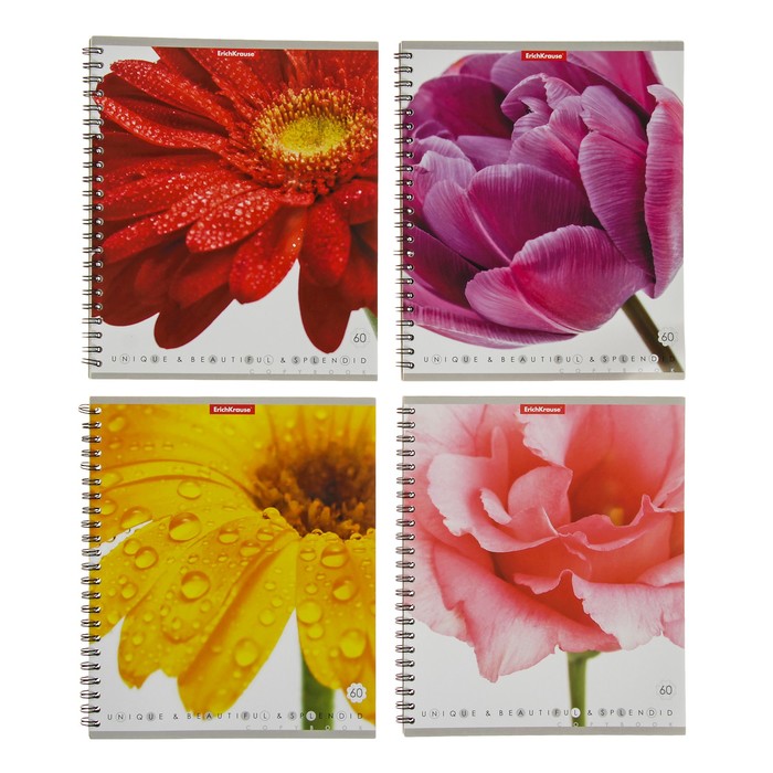 Тетрадь 60 листов клетка на гребне Unique&beautiful, картонная обложка, микс