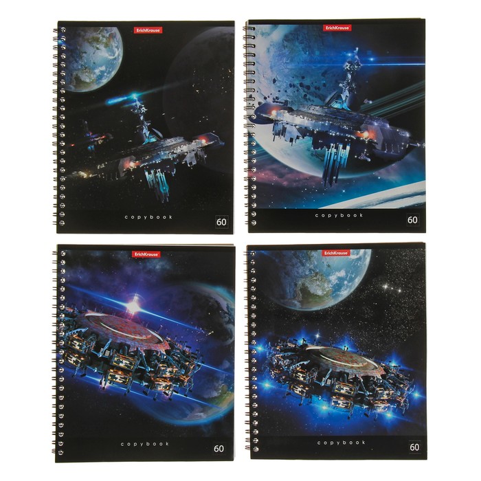 Тетрадь 60 листов клетка на гребне "Орбитальные станции", картонная обложка, микс