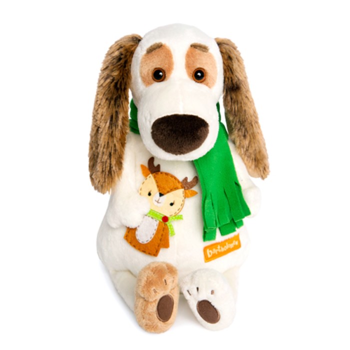 Мягкая игрушка "Бартоломей" в шарфе и с оленем, 33 см