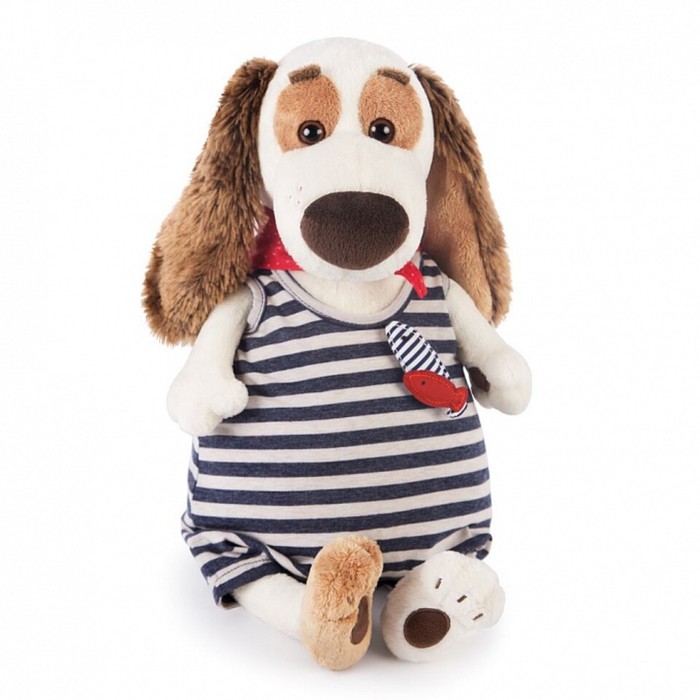 Мягкая игрушка "Бартоломей" в комбинезоне в полоску, 27 см