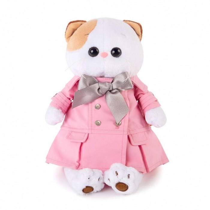 Мягкая игрушка "Кошечка Ли-Ли" в розовом плаще с серым бантиком, 27 см