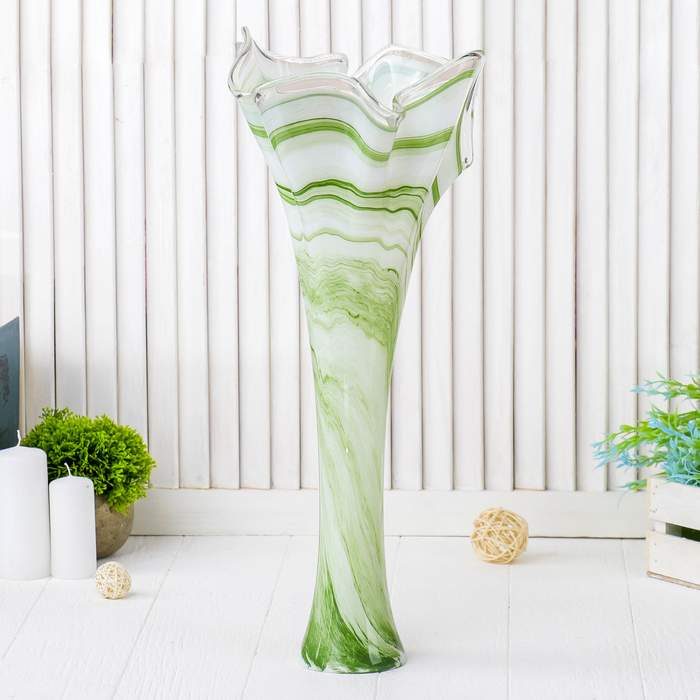 Ваза "Серпантин" молочно-зеленая, большая в и/у 40 см
